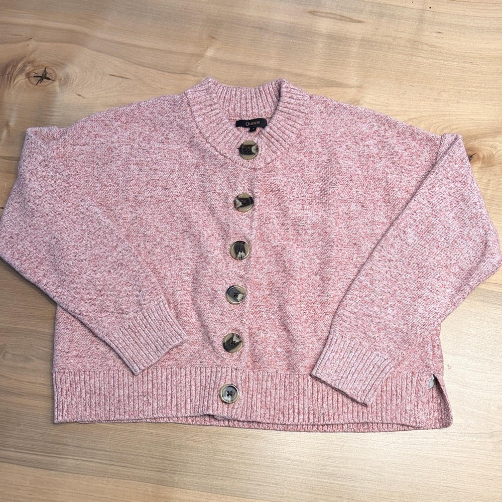 Quince Marled Rose Button-Front Organic Cardigan